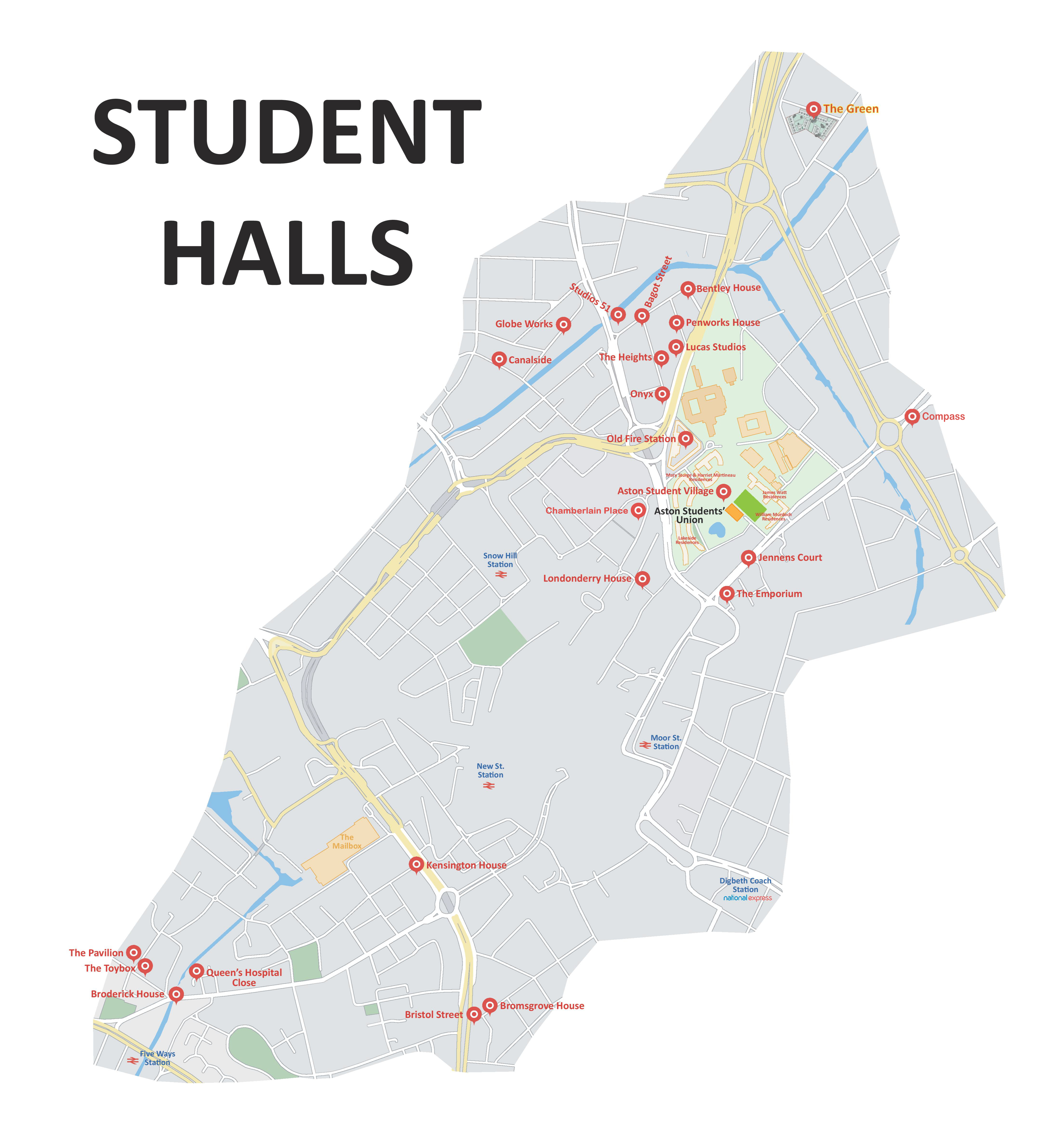Map of student accommodation locations