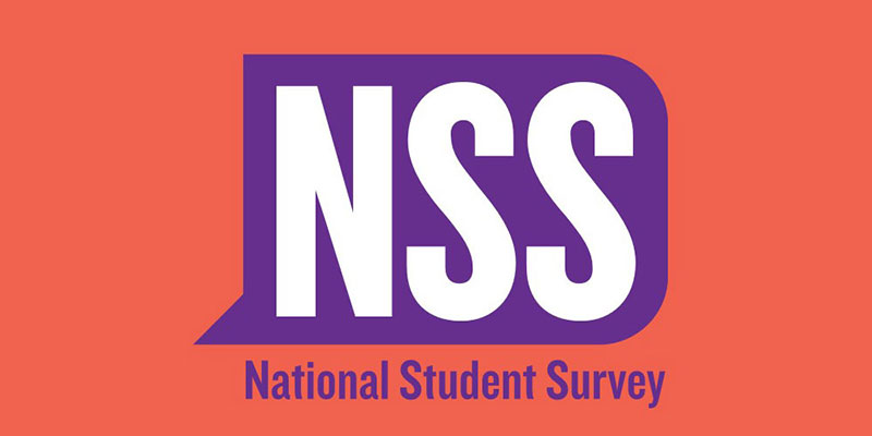 Red background with NSS (National Student Survey) purple and white logo